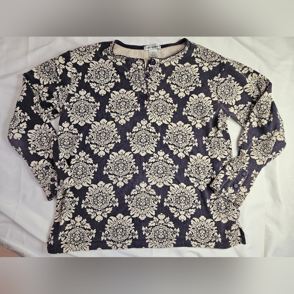 Rebecca Malone Womens Purple And Beige Floral Long Sleeve Top Size Small